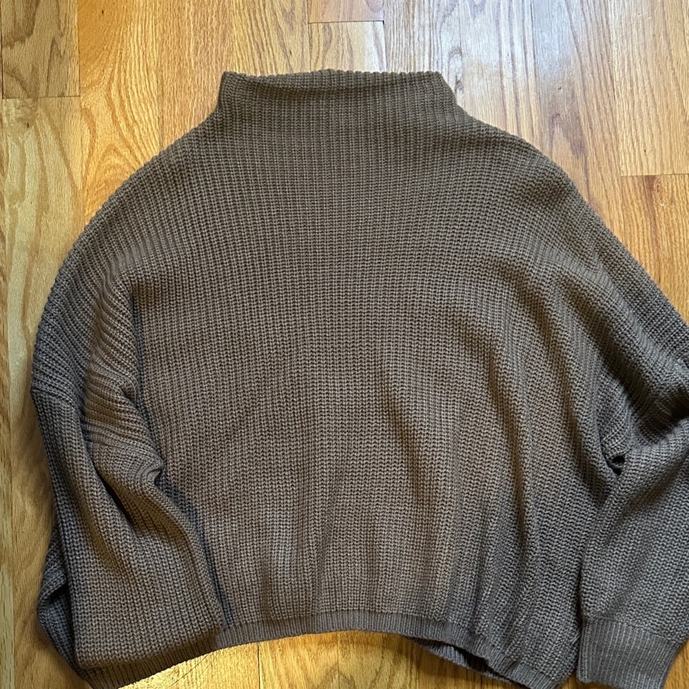 SHEIN Chocolate Brown Mock Neck Knit Sweater